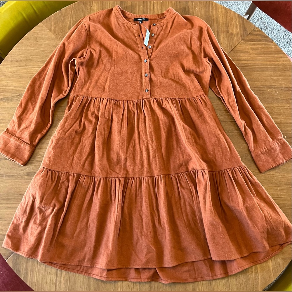 Madewell Flannel Button-Placket Tiered Mini Dress